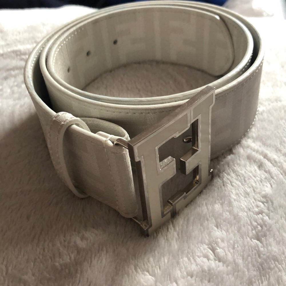 White Fendi belt